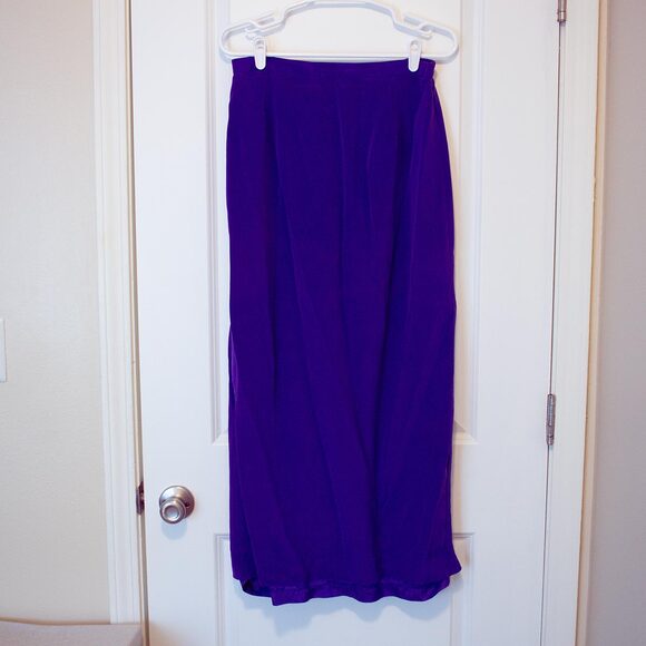 Dramatic VTG 14 Skirt Silk Violet Purple Maxi Bold Slit 90s | Bright Winter - Picture 4 of 8